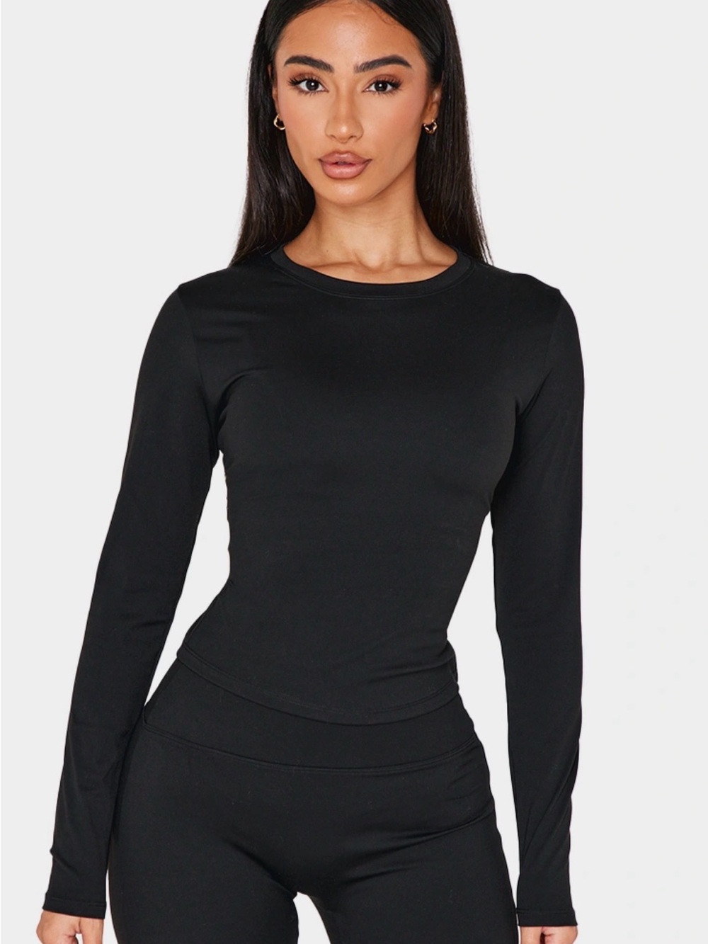 PrettyLittleThing PETITE BLACK SCULPT LONG SLEEVE GYM TOP